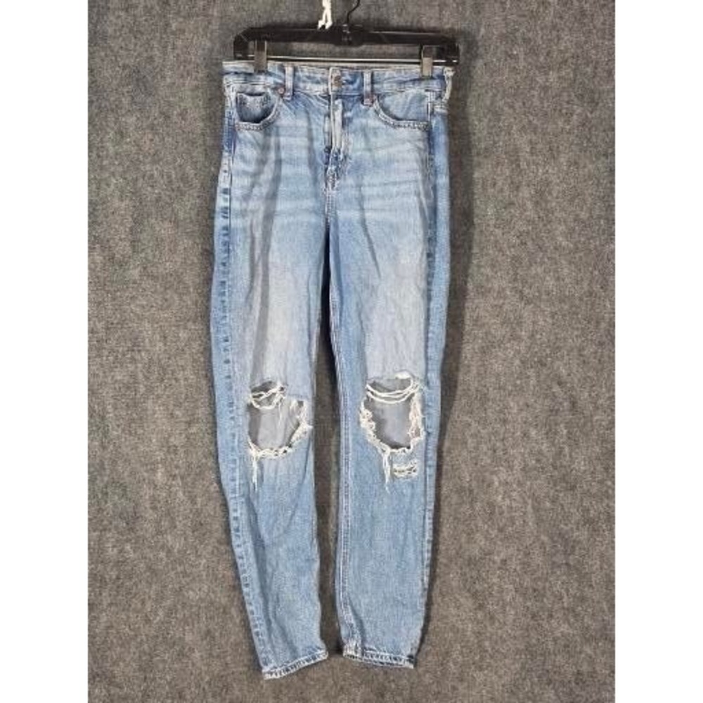 Womens 4 Jeans Blue Distressed Mom Tapered High Rise American Eagle Strigid